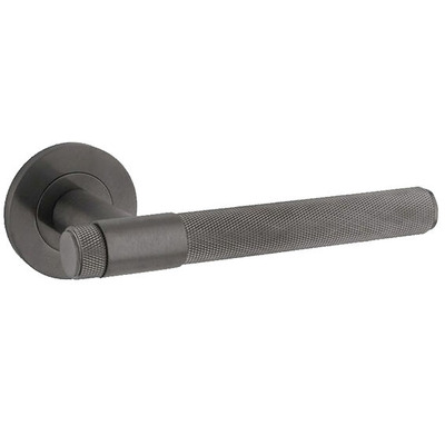 Alexander & Wilks Knurled Kingston Door Handles On Round Rose, Dark Bronze PVD - AW240DBZPVD DARK BRONZE PVD