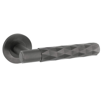 Alexander & Wilks Diamond Cut Spitfire Door Handles On Round Rose, Dark Bronze PVD - AW226DBZPVD (sold in pairs) DARK BRONZE - PVD