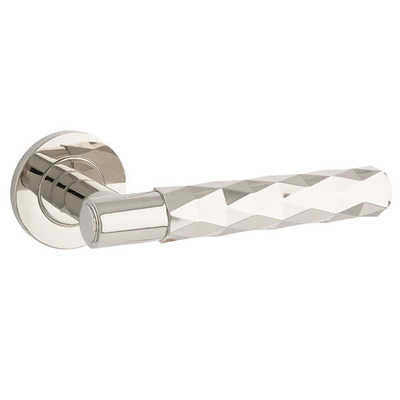 Alexander & Wilks Diamond Cut Spitfire Door Handles On Round Rose, Polished Nickel PVD - AW226PNPVD (sold in pairs) POLISHED NICKEL PVD