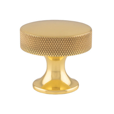 Alexander & Wilks Berlin Knurled Plain Cupboard Knob (38mm), Polished Brass - AW841-38-PB POLISHED BRASS - 38mm