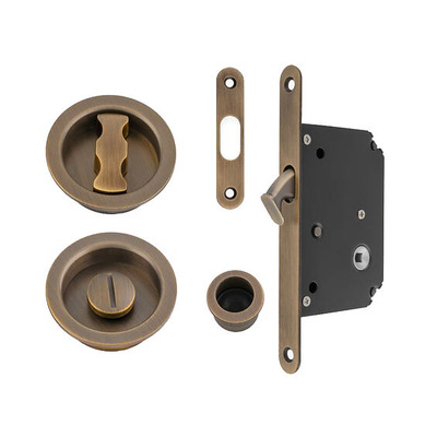 Alexander & Wilks Radius Sliding Door Lock Set, Antique Brass - AW110RAB ANTIQUE BRASS - RADIUS