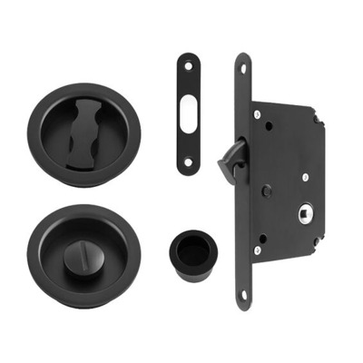 Alexander & Wilks Radius Sliding Door Lock Set, Black - AW110RBL BLACK - RADIUS