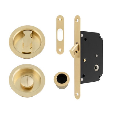 Alexander & Wilks Radius Sliding Door Lock Set, Satin Brass PVD - AW110RSBPVD SATIN BRASS PVD - RADIUS