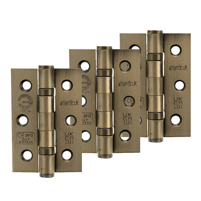 Atlantic Grade 7 Fire Rated 3 Inch Solid Steel Ball Bearing Hinges, Antique Brass - A2H322AB(3) (sold in packs of 3) ANTIQUE BRASS - SET OF THREE
