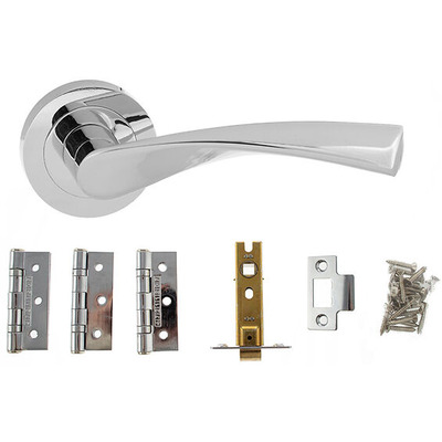 Atlantic Aqua Eco Aluminium Door Pack Including Handles On Round Rose, 2.5" OR 3" Latch & 3 x 2" Hinges (x3), Polished Chrome - ADPECO20PC25 (sold in pairs) 3 INCH LATCH PACK