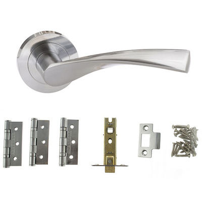 Atlantic Aqua Eco Aluminium Door Pack Including Handles On Round Rose, 2.5" OR 3" Latch & 3 x 2" Hinges (x3), Satin Chrome - ADPECO20SC25 (sold in pairs) 2.5 INCH LATCH PACK