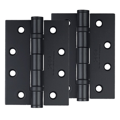 Zoo Hardware 4 Inch Steel Ball Bearing Door Hinges, Powder Coated Black - ZHS43PCB (sold in pairs) POWDER COATED BLACK - 102mm x 76mm x 3mm