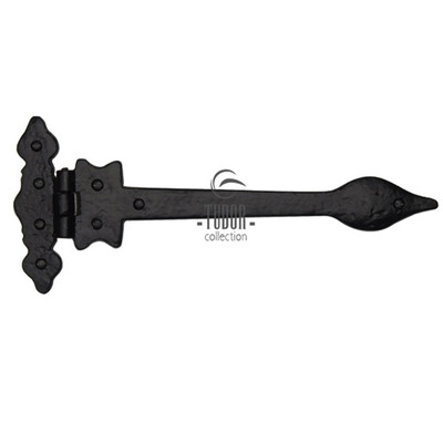 M Marcus Tudor Collection Iron Leaf Hinge (12"), Rustic Black Iron - TC420 (sold in pairs) BLACK IRON - 12"