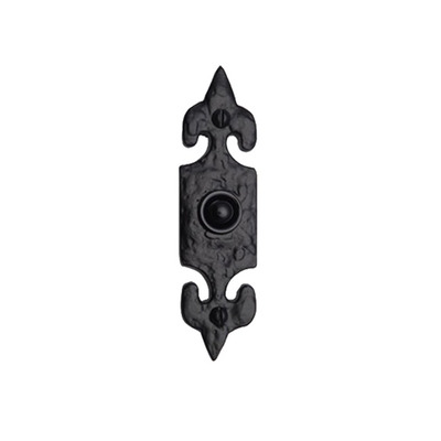 M Marcus Tudor Collection Fleur De Lys Bell Push (125mm x 33mm), Rustic Black Iron - TC345 RUSTIC BLACK IRON