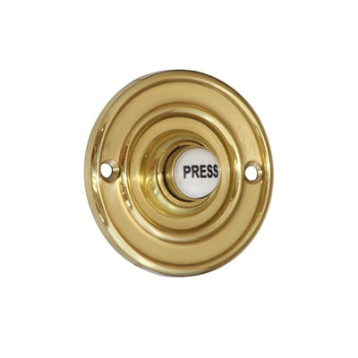 Prima Circular Shaped Bell Push (60mm, 76mm OR 100mm), Polished Brass OR Unlacquered Brass - PB1418  POLISHED BRASS - 60mm Diameter