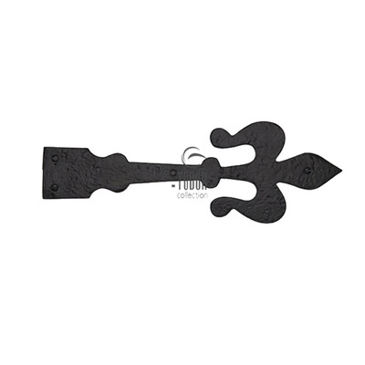 M Marcus Tudor Collection Fleur De Lys Dummy Strap Hinge (12" OR 15 3/4"), Rustic Black Iron - TC410 BLACK IRON - 12"