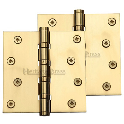Heritage Brass 4" x 4" Ball Bearing (Steel Pin) Hinges, Polished Brass - HG99-405-PB (sold in pairs) POLISHED BRASS - 4" x 4"