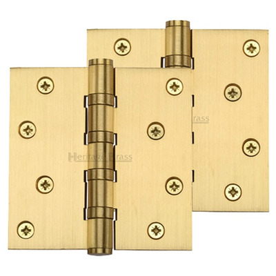 Heritage Brass 4" x 4" Ball Bearing (Steel Pin) Hinges, Satin Brass - HG99-405-SB (sold in pairs) SATIN BRASS - 4" x 4"