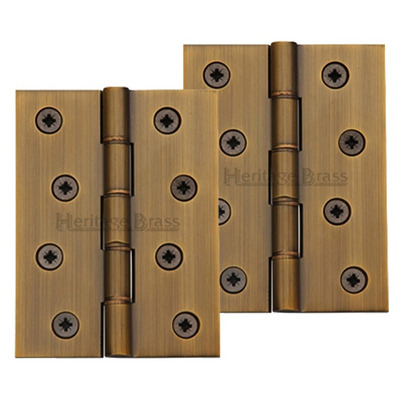 Heritage Brass 4 Inch Double Phosphor Washered Butt Hinges, Antique Brass - PR88-410-AT (sold in pairs) ANTIQUE BRASS - 4" x 3"