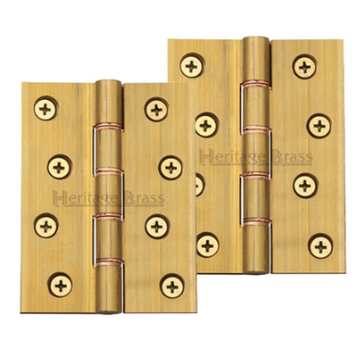 Heritage Brass 4 Inch Double Phosphor Washered Butt Hinges, Natural Brass - PR88-410-NB (sold in pairs) NATURAL BRASS - 4" x 3"