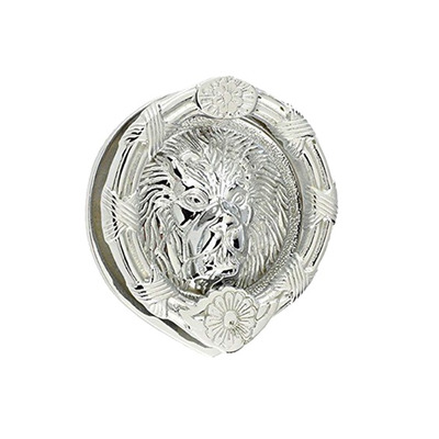 Mila ProLinea Round Lion Head Door Knocker (6"), Polished Chrome Finish - 590241 POLISHED CHROME - 6" Diameter