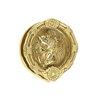Mila ProLinea Round Lion Head Door Knocker (6"), Polished Gold Finish - 590244 POLISHED GOLD - 6" Diameter