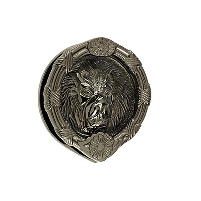 Mila ProLinea Round Lion Head Door Knocker (6"), Smokey Chrome Finish - 590245 SMOKEY CHROME - 6" Diameter