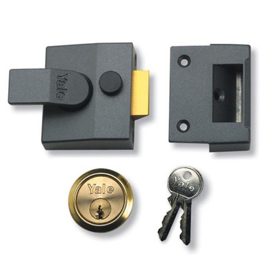 Yale 84 & 88 Non-Deadlocking Nightlatch, Dark Metallic Grey - 8126 STANDARD 60mm (WITH SATIN CHROME CYLINDER)