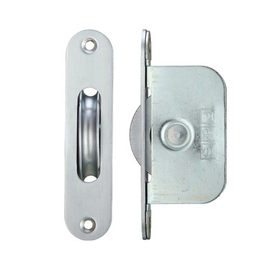 Zoo Hardware Fulton & Bray 2 1/4" Wheel Sash Window Brass Ball Bearing Axle Pulley (Radius Forend), Satin Chrome - FBBP02RSC SATIN CHROME - RADIUS FOREND