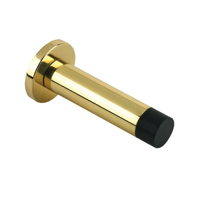 Zoo Hardware Cylinder Door Stop With Rose (70mm), Polished Brass - ZAB07 POLISHED BRASS