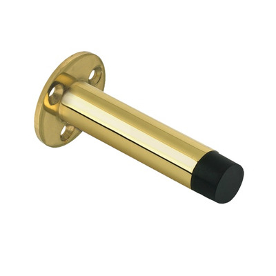 Zoo Hardware Cylinder Door Stop With Rose (76mm), Polished Brass - ZAB07B POLISHED BRASS