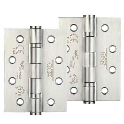 Zoo Hardware 4 Inch Grade 13 Ball Bearing Hinge, Satin Stainless Steel - ZHSS243SS (sold in pairs) SATIN STAINLESS STEEL - 102mm x 75mm x 3mm
