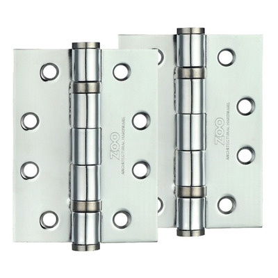 Zoo Hardware 4 Inch Steel Ball Bearing Door Hinges, Polished Chrome - ZHS43CP (sold in pairs) POLISHED CHROME - 102mm x 76mm x 3mm