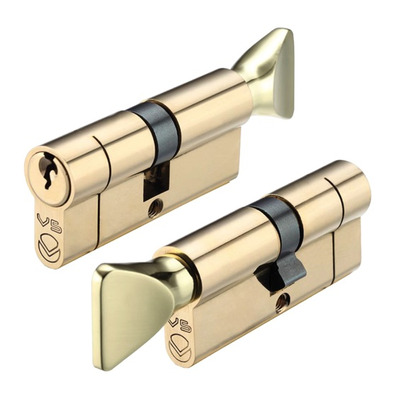 Zoo Hardware Vier Precision Euro Profile Offset Cylinder & Turn (Various Sizes), Polished Brass - V5EP3040CTPBE 60mm/40mm - KEYED TO DIFFER