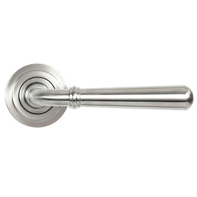 From The Anvil Newbury Door Handles On Art Deco Rose, Satin Marine Stainless Steel - 46511 (sold in pairs) SATIN MARINE STAINLESS STEEL - SPRUNG