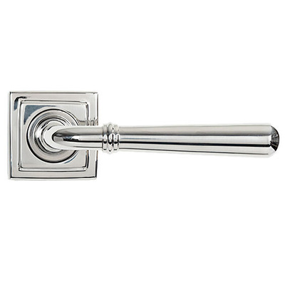 From The Anvil Newbury Door Handles On Square Rose, Polished Marine Stainless Steel - 46517 (sold in pairs) POLISHED MARINE STAINLESS STEEL - SPRUNG