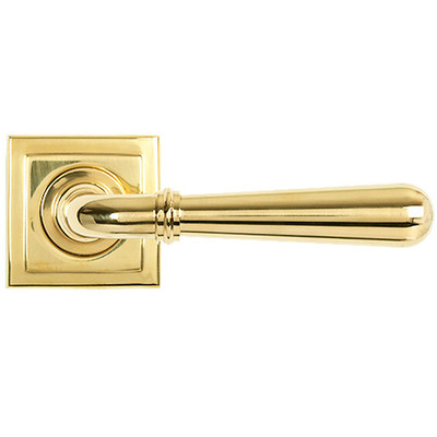 From The Anvil Newbury Door Handles On Square Rose, Polished Brass - 50624 (sold in pairs) POLISHED BRASS - UNSPRUNG