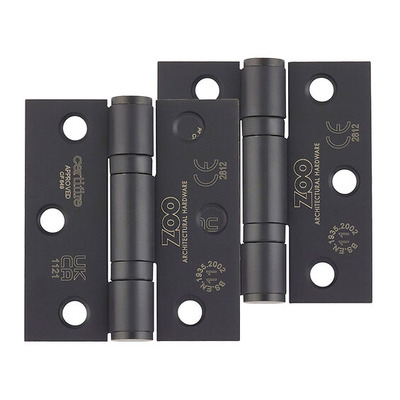 Zoo Hardware 3 Inch Grade 11 (Square OR Radius Edge) Ball Bearing Hinge, Matt Black - ZHSS7667S-MB (sold in pairs) 76mm x 67mm x 2.5mm - SQUARE CORNER