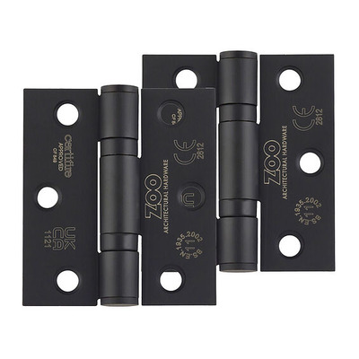 Zoo Hardware 3 Inch Grade 11 (Square OR Radius Edge) Ball Bearing Hinge, Powder Coated Black - ZHSS7667S-PCB (sold in pairs) 76mm x 67mm x 2.5mm - RADIUS CORNER