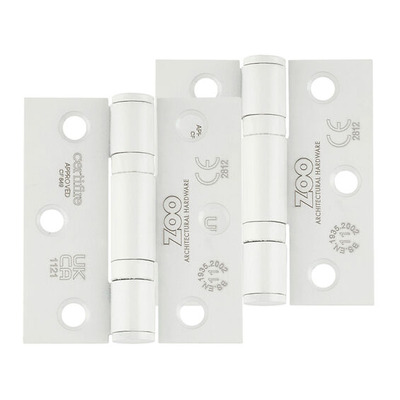 Zoo Hardware 3 Inch Grade 11 (Square OR Radius Edge) Ball Bearing Hinge, Powder Coated White - ZHSS7667S-PCW (sold in pairs) 76mm x 67mm x 2.5mm - RADIUS CORNER