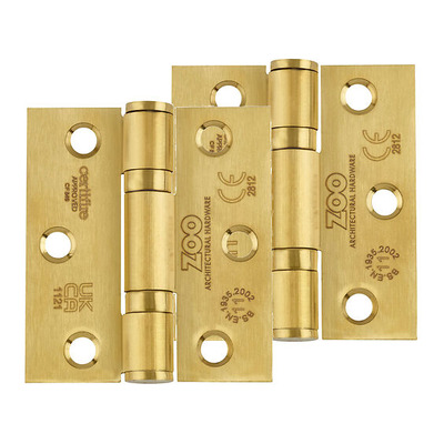 Zoo Hardware 3 Inch Grade 11 (Square OR Radius Edge) Ball Bearing Hinge, PVD Satin Brass - ZHSS7667S-PVDSB (sold in pairs) 76mm x 67mm x 2.5mm - SQUARE CORNER