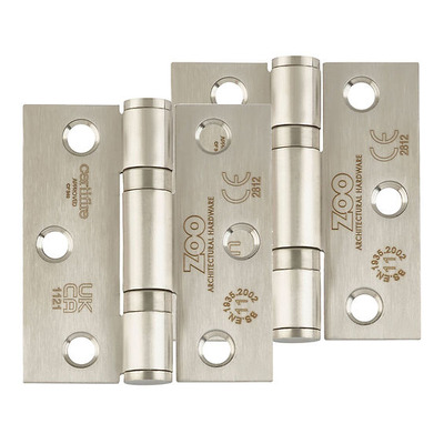Zoo Hardware 3 Inch Grade 11 (Square OR Radius Edge) Ball Bearing Hinge, Satin Stainless Steel - ZHSS7667S-SSS (sold in pairs) 76mm x 67mm x 2.5mm - RADIUS CORNER