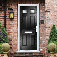 Crystal Left Hand Fully Finished 6 Panel Black Composite Glazed Front Door - 2055mm x 920mm (80.9 x 36.2 inch) Crystal-Direct
