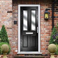 Crystal Left Hand Fully Finished 4 Panel Black Composite Glazed Front Door - 2055mm x 920mm (80.9 x 36.2 inch) Crystal-Direct