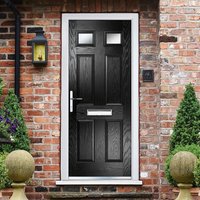 Crystal Right Hand Fully Finished 6 Panel Black Composite Glazed Front Door - 2055mm x 920mm (80.9 x 36.2 inch) Crystal-Direct
