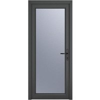 Crystal Triple Glazed Left Hand Side Hung Obscure Full Glass Grey/White Single Door - 840mm x 2090mm uPVC Crystal-Direct