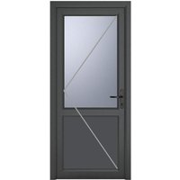 Crystal Triple Glazed Left Hand Side Hung Obscure Half Panel Grey/White Single Door - 840mm x 2090mm uPVC Crystal-Direct